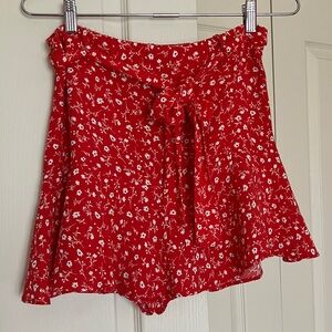 ZARA Red Floral Skort with Tie